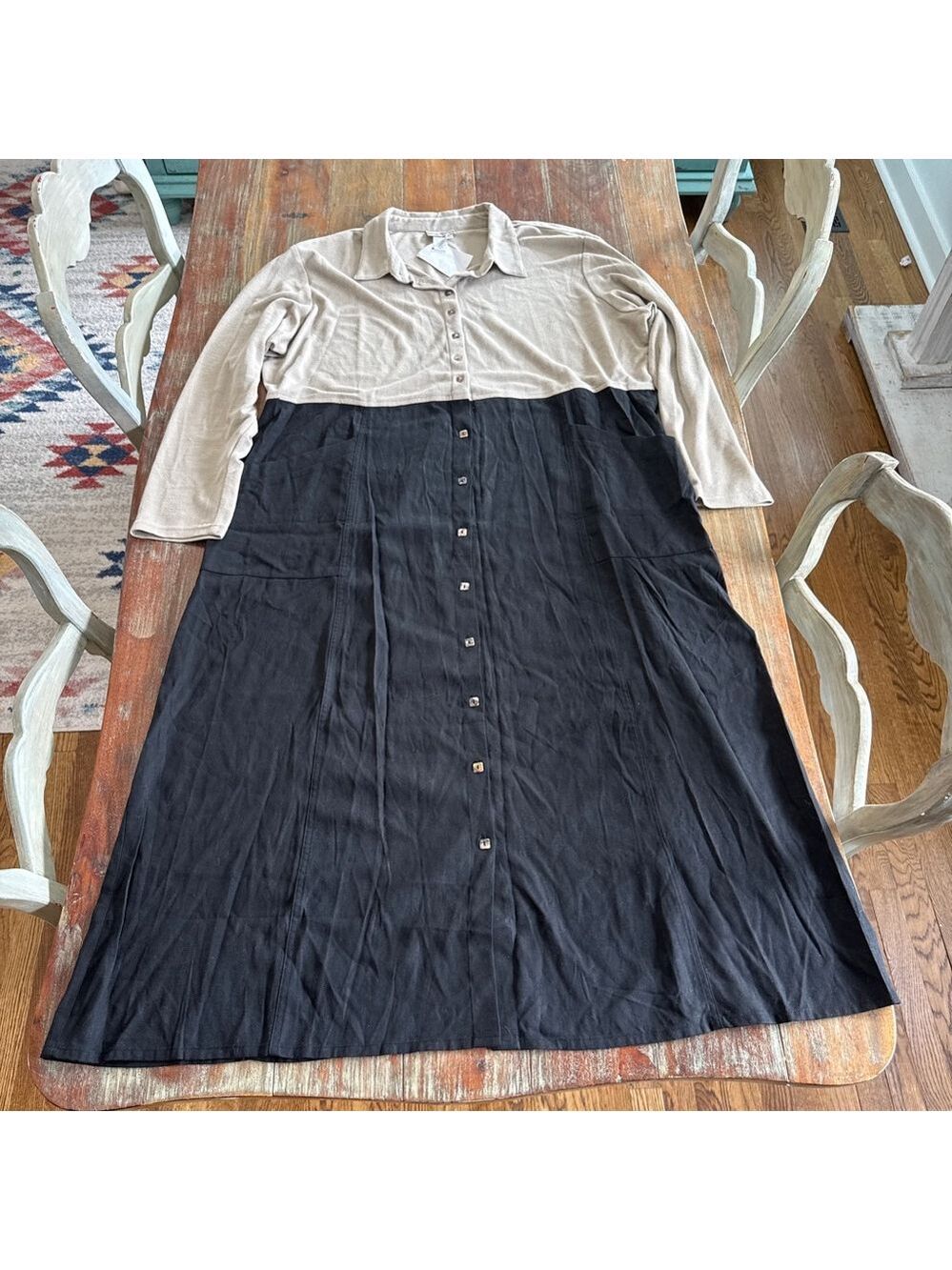 Coldwater Creek Lagenlook Maxi Dress Plus Size 24 Black Beige